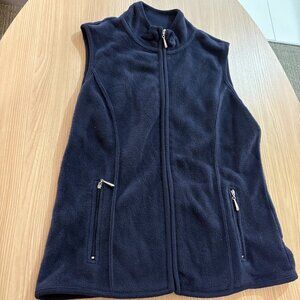 Karen Scott Sport Fleece Vest PS Petite Small Navy Blue Full Zip Pockets